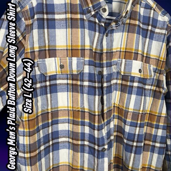 PREOWNED George Men’s Plaid Button Down Long Sleeve Shirt Size L (42–44) - Picture 5 of 9